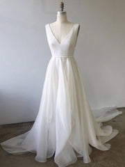 Bridesmaid Dresses Purples, Simple White V Neck Tulle Long Prom Dress, White Evening Dress