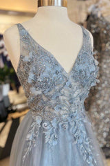Formal Dress Black Dress, Fairy-Tale 3D Floral Lace V-Neck A-Line Prom Dress
