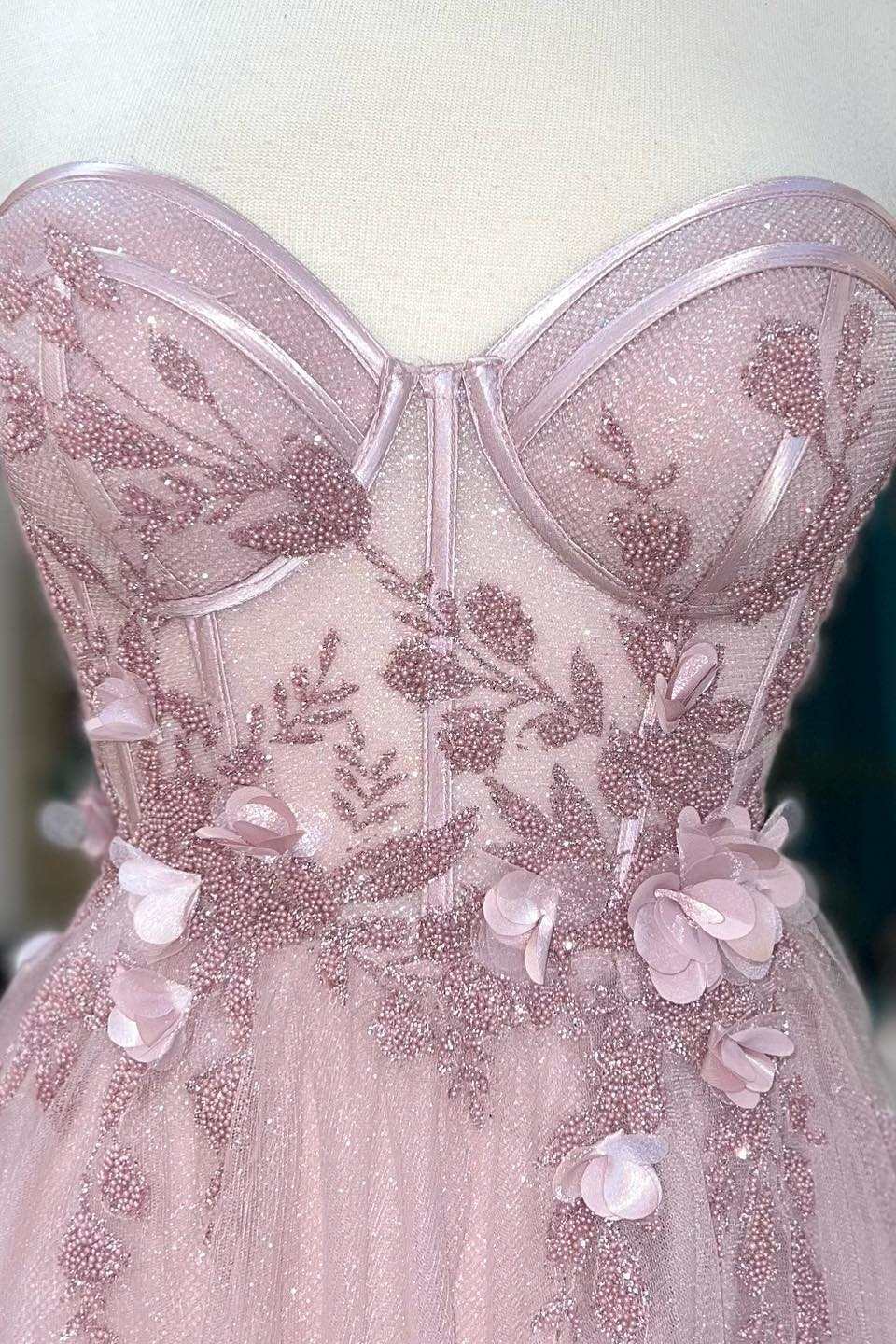 Prom Dresses Vintage, Princess Pink Sweetheart 3D Floral Lace A-Line Prom Dress