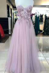 Prom Dresses Ball Gown, Princess Pink Sweetheart 3D Floral Lace A-Line Prom Dress