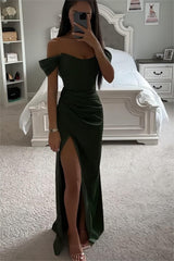 Hot Sexy Sheath Off the Shoulder Long Prom Dress with Split Front