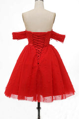 Homecoming Dress Ideas, Red Off-the-Shoulder Bustier A-Line Short Homecoming Dress