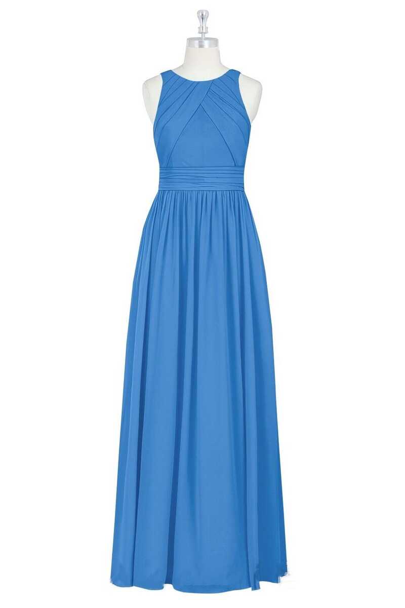 Prom Dress Boho, Brami Blue Chiffon Sleeveless Long Bridesmaid Dress