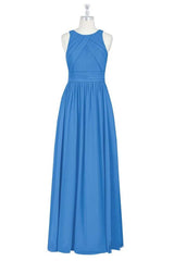 Prom Dress Boho, Brami Blue Chiffon Sleeveless Long Bridesmaid Dress