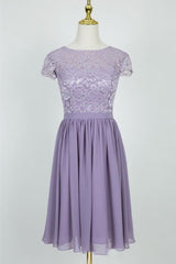 Homecoming Dresses Beautiful, Cute Lace Crew Neck Lilac Bridesmaid Dress