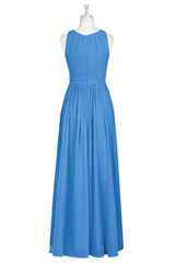 Prom Dresses Dress, Brami Blue Chiffon Sleeveless Long Bridesmaid Dress