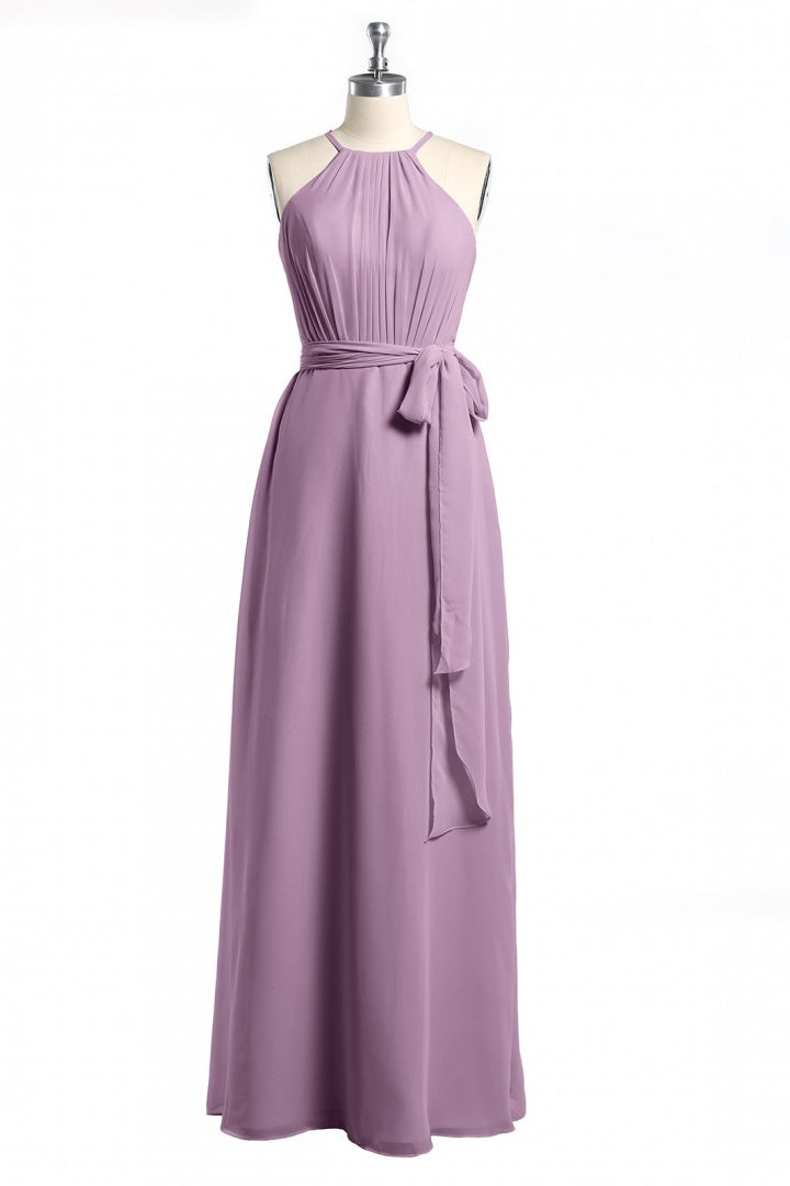 Evening Dress Stunning, Dusty Purple Halter Keyhole Back Long Bridesmaid Dress