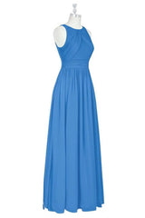 Prom Dresses Corset, Brami Blue Chiffon Sleeveless Long Bridesmaid Dress