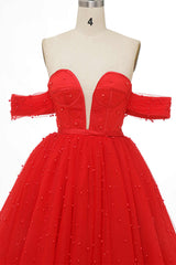 Homecoming Dress Idea, Red Off-the-Shoulder Bustier A-Line Short Homecoming Dress