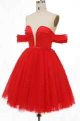 Homecoming Dresses Idea, Red Off-the-Shoulder Bustier A-Line Short Homecoming Dress