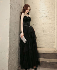 Winter Wedding, Black Tulle Long Prom Dress, Black Tulle Formal Dress, 1