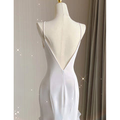 Wedding Dresses Classy Elegant, White Sheath Halter Backless Wedding Dress