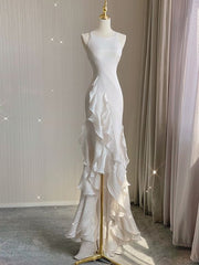 Wedding Dresses Elegant Classy, White Sheath Halter Backless Wedding Dress