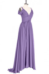 Party Dresses Online Shop, Lavender Cold-Shoulder Banded Waist Long Bridesmaid Dress