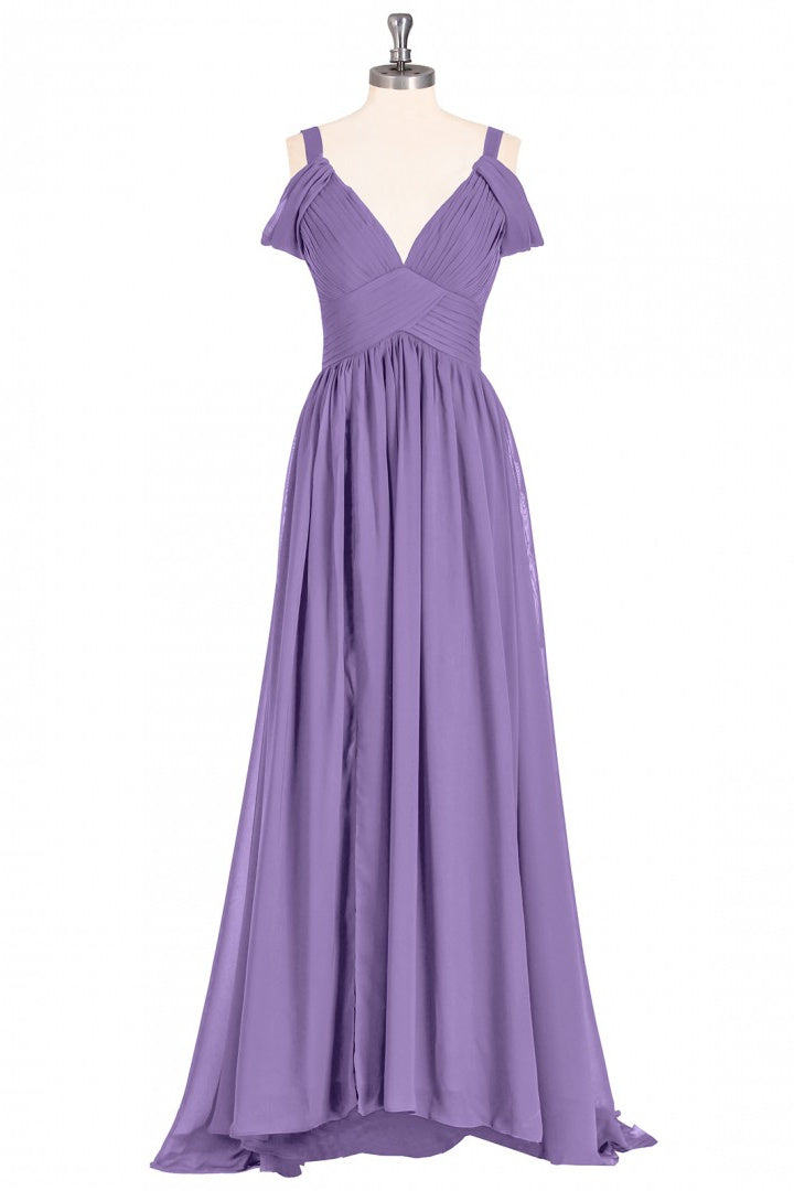 Party Dress Party Dress, Lavender Cold-Shoulder Banded Waist Long Bridesmaid Dress