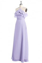 Party Dress Brands, Lavender Halter Ruffled A-Line Long Bridesmaid Dress