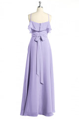Party Dress Dress Code, Lavender Halter Ruffled A-Line Long Bridesmaid Dress