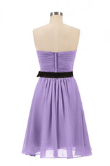 Party Dress Near Me, Lavender Strapless Tie-Side Short Bridesmaid Dress