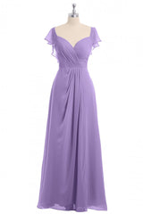 Party Dresses Shops, Lavender Sweetheart Ruffled A-Line Long Bridesmaid Dress