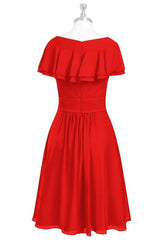 Homecoming Dress Under 65, Red Chiffon V-Neck Ruffled A-Line Short Bridesmaid Dress