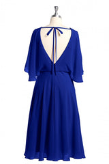 Evening Dresses Classy, Royal Blue Long Sleeve Blouson-Style Bridesmaid Dress