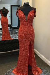 Evening Dresses Velvet, Red Sequin Off-the-Shoulder Mermaid Long Prom Dress with Slit