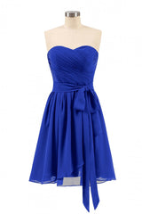 Vacation Dress, Royal Blue Sweetheart Tie-Side Short Bridesmaid Dress