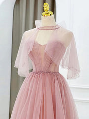 Party Dress Idea, Pink Tulle Tea Length Prom Dress, Pink Tulle Formal Dress