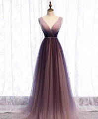 Bridesmaid Dresses Modest, Simple V Neck Tulle Long Prom Dress, Tulle Evening Dress
