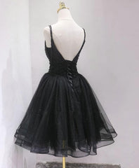 Country Wedding, Black Tulle Beads Short Prom Dress, Black Homecoming Dress