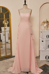 Prom Dresses Near Me, Pink Lace-Up Mermaid Layers Long Prom Dress
