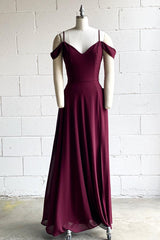 Bridesmaid Dresses In Store, Muaberry Off-the-Shoulder Spaghetit Straps Chiffon Long Bridesmaid Dress