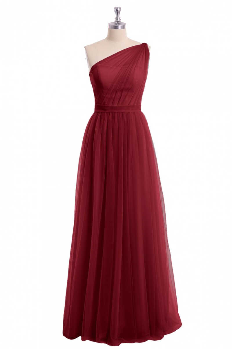 Bridesmaids Dresses Purple, Wine Red Tulle One-Shoulder A-Line Bridesmaid Dress