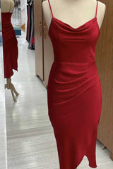 Homecoming Dress Stores, Red Cowl Neck Spaghetti Straps Bodycon Formal Dress
