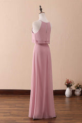 Dressy Outfit, Halter Ruffled A-Line Long Bridesmaid Dress