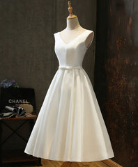 Winter Formal Dress, Simple V Neck White Short Prom Dress, White Homecoming Dress