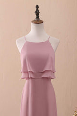 Club Outfit For Women, Halter Ruffled A-Line Long Bridesmaid Dress