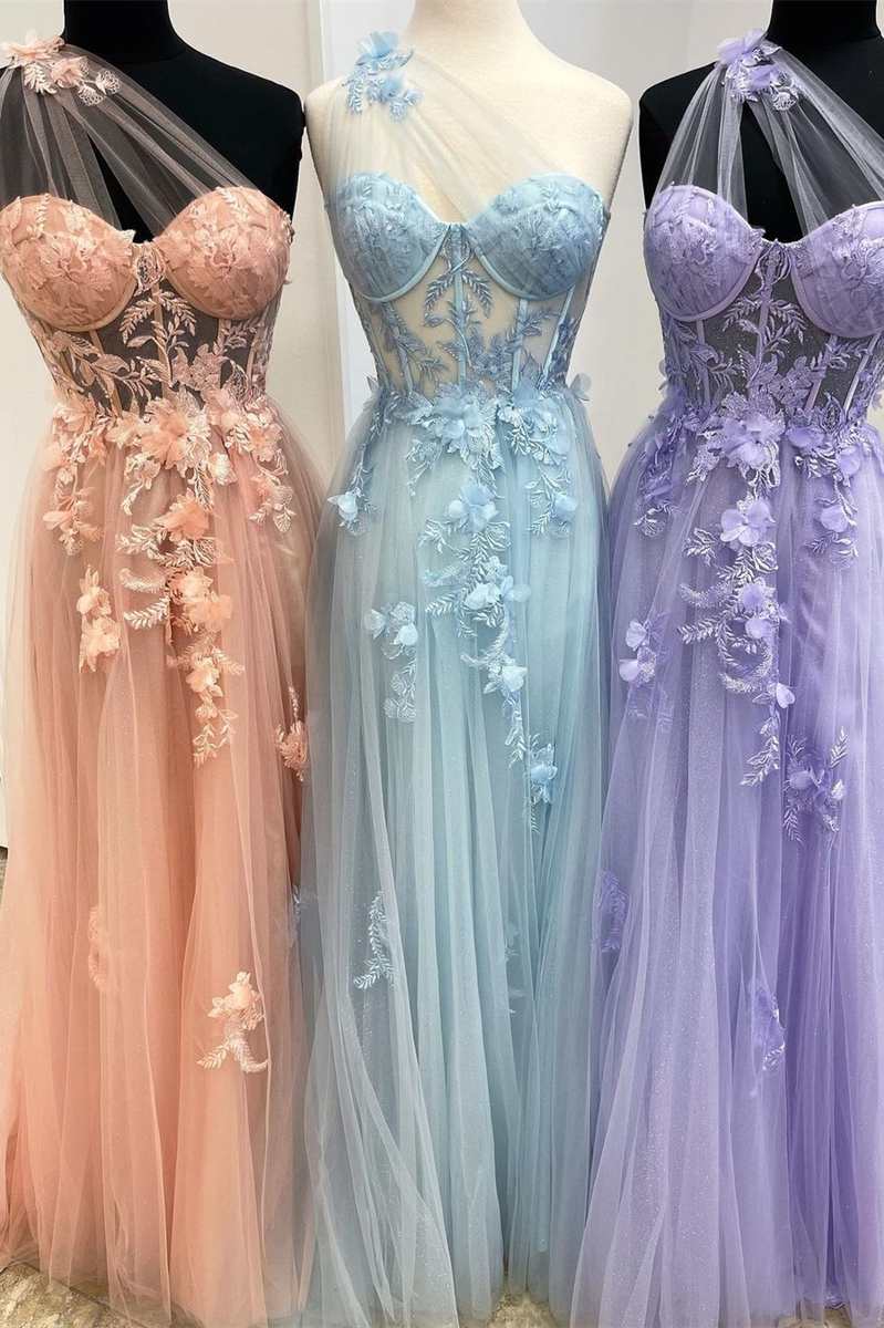 Formal Dress For Wedding, Fairy-Tale Appliques One-Shoulder A-Line Prom Gown