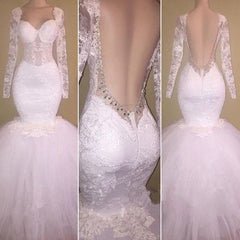 Wedding Dress Under 1002, sexy appliques backless mermaid wedding dress long sleeve wedding gown
