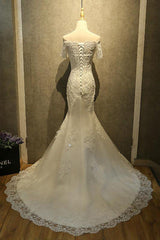Wedding Dresses A Line Lace, Mermaid Off Shoulder Sleeveless Lace Beading Watteau Train Wedding Dresses