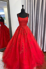 Evening Dress Styles, Red Lace Long Backless Prom Dresses, Red Formal Graduation Dresses