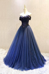 Prom Dresses 2036 Cheap, A-Line Tulle Beading Long Prom Dresses, Off the Shoulder Evening Dresses
