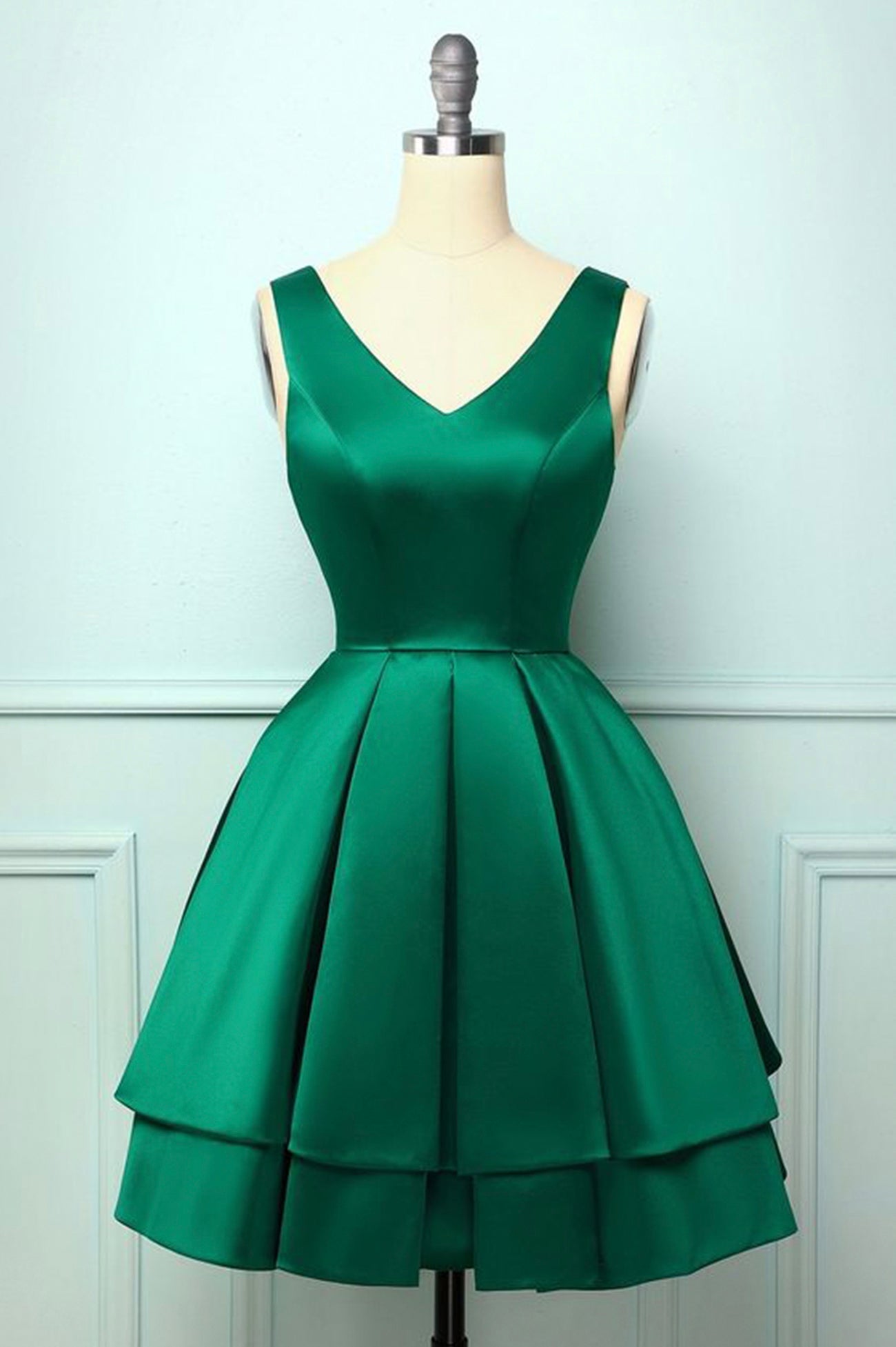 Quince Dress, Green Satin Short Prom Dresses, A-Line Homecoming Dresses