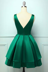 Short Dress, Green Satin Short Prom Dresses, A-Line Homecoming Dresses