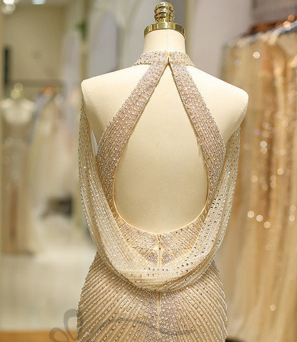 Bridesmaid Dresses Peach, Luxurious High Neck Dubai Gold Long Evening Dress