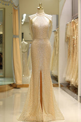 Bridesmaid Dresses Dusty Rose, Luxurious High Neck Dubai Gold Long Evening Dress