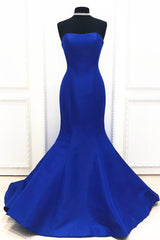 Bridesmaid Dress Blushes, Mermaid Strapless Royal Blue Long Evening Dress