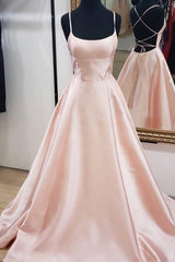 Prom Dress Shopping Near Me, Pink Straps Long Prom Evening Dress with Criss Back