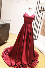 Homecoming Dress, A-Line Spaghetti Straps Red Long Prom Dress