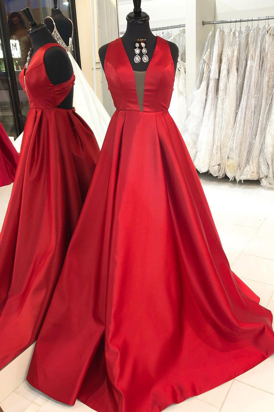 Boho Dress, Simple A-Line Satin Red Long Prom Dress